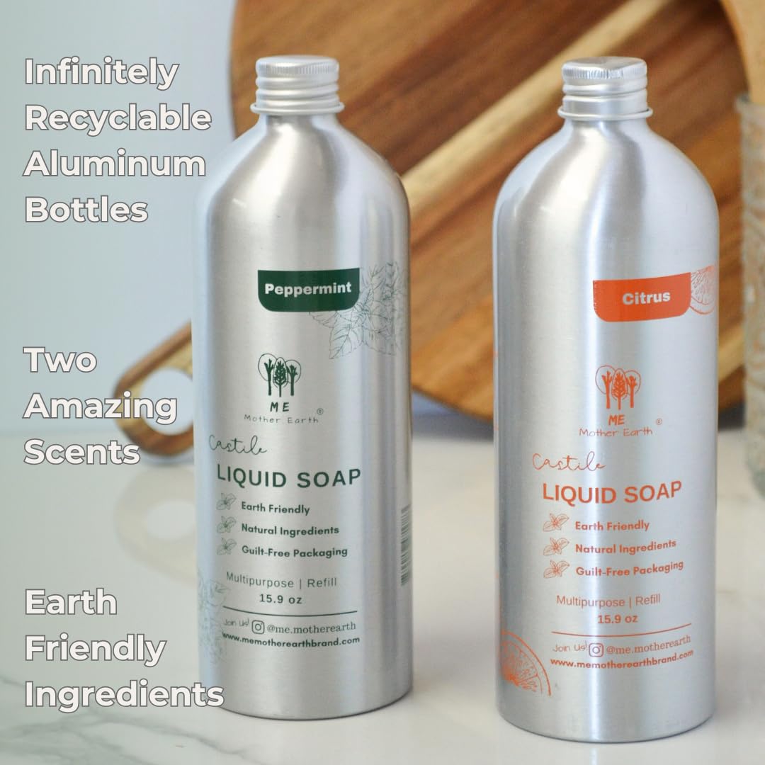 Castile Soap All-in-One Liquid Soap, 15.9 Oz - Natural, Biodegradable & Vegan, Gentle Multi-Purpose Cleaner for Body, Face, Hair, and Home, Ideal for Sensitive Skin, Eco-Friendly Formula in Citrus